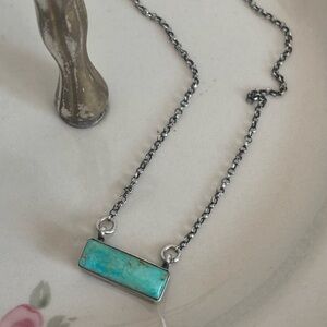 Small Genuine Turquoise bar necklace